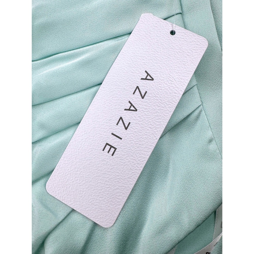 Azazie Latrice Sea Glass Sheath One Shoulder Stretch Satin Dress A8 - Picture 5 of 8